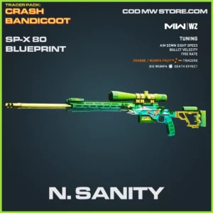 N. Sanity SP-X 80 Blueprint SKin in Warzone and MW2 Tracer Pack Crash Bandicoot Bundle