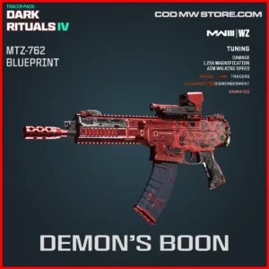Demon's boon MTZ-762 blueprint skin in Warzone and MW3 Tracer Pack Dark Rituals IV Bundle
